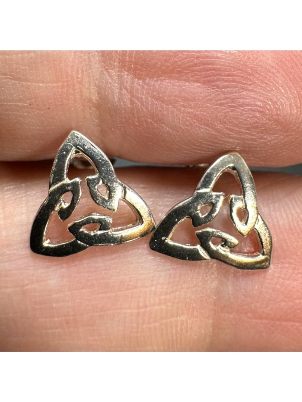 Triangular Sterling Silver 925 Celtic Knot Design Stud Earrings Size 1/2" L